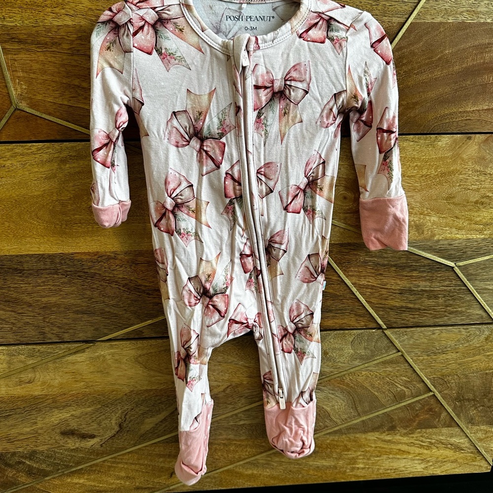 Posh Peanut Everly Jane Pink Bow Print Kids One Piece